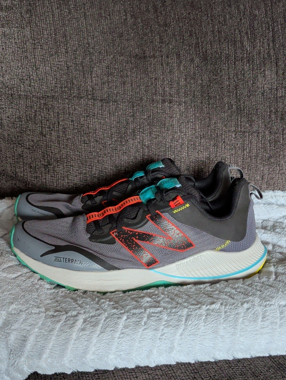 New Balance Gray Trail Shoes with Teal & Orange Accents